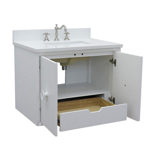 Bellaterra Home Stora 31" 2-Door 1-Drawer White Wall-Mount Vanity Set With Ceramic Undermount Rectangular Sink and White Quartz Top - Luxe Vanity & Tub