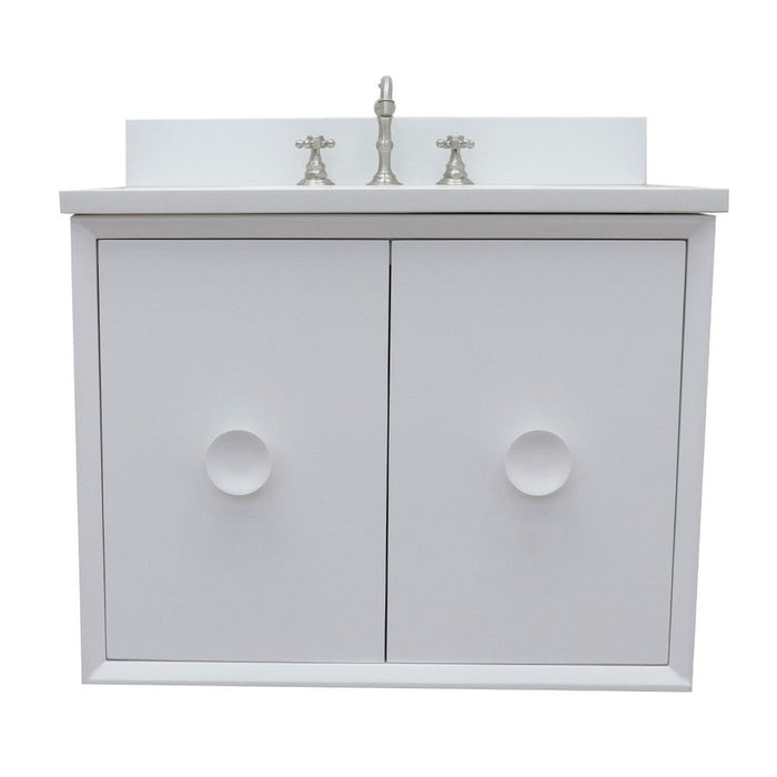 Bellaterra Home Stora 31" 2-Door 1-Drawer White Wall-Mount Vanity Set With Ceramic Undermount Rectangular Sink and White Quartz Top - Luxe Vanity & Tub