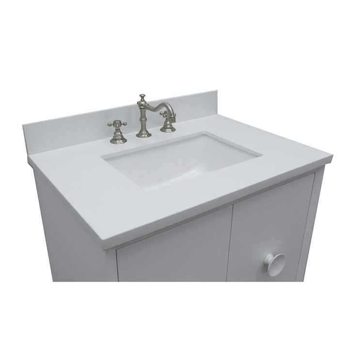 Bellaterra Home Stora 31" 2-Door 1-Drawer White Wall-Mount Vanity Set With Ceramic Undermount Rectangular Sink and White Quartz Top - Luxe Vanity & Tub