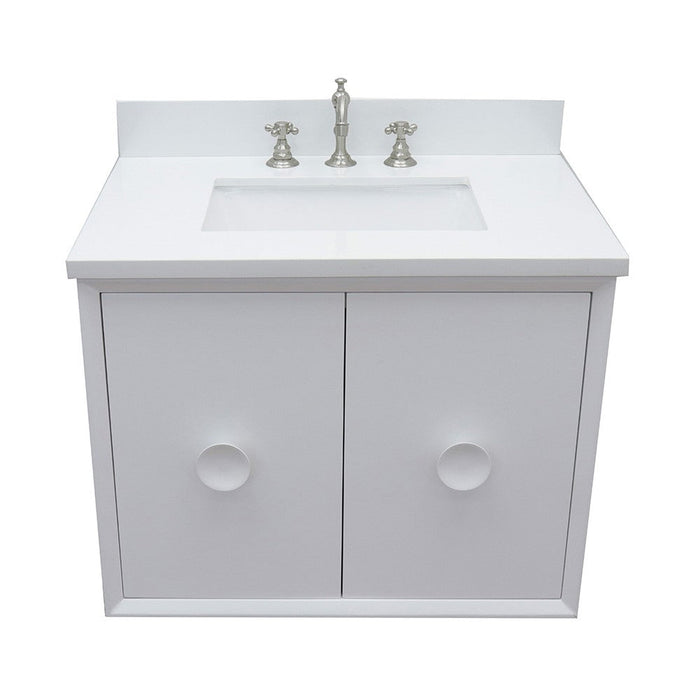 Bellaterra Home Stora 31" 2-Door 1-Drawer White Wall-Mount Vanity Set With Ceramic Undermount Rectangular Sink and White Quartz Top - Luxe Vanity & Tub