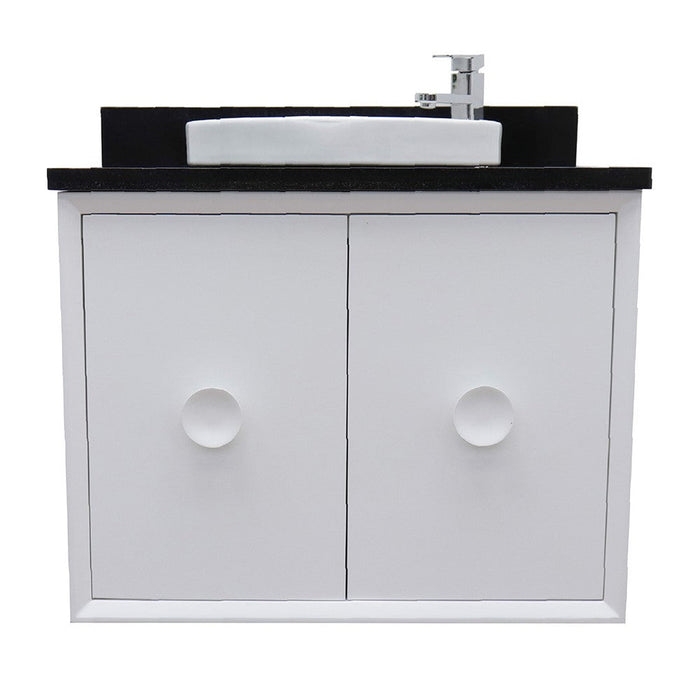 Bellaterra Home Stora 31" 2-Door 1-Drawer White Wall-Mount Vanity Set With Ceramic Vessel Sink and Black Galaxy Top - Luxe Vanity & Tub