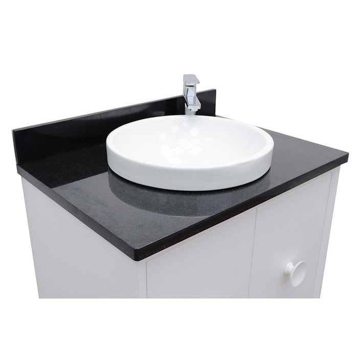 Bellaterra Home Stora 31" 2-Door 1-Drawer White Wall-Mount Vanity Set With Ceramic Vessel Sink and Black Galaxy Top - Luxe Vanity & Tub