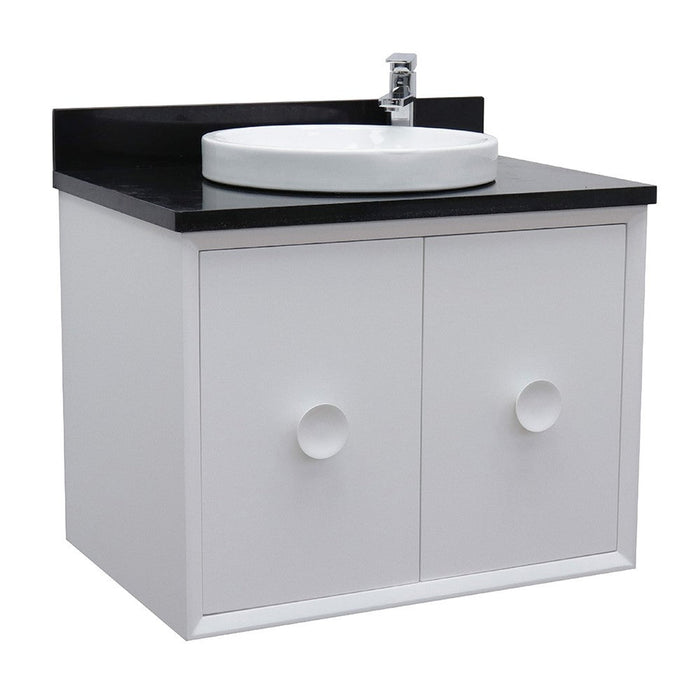 Bellaterra Home Stora 31" 2-Door 1-Drawer White Wall-Mount Vanity Set With Ceramic Vessel Sink and Black Galaxy Top - Luxe Vanity & Tub