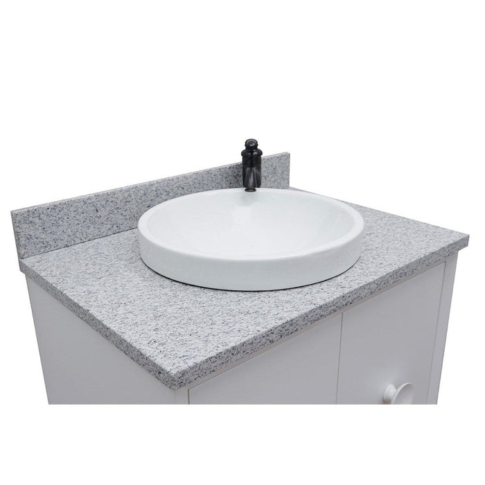 Bellaterra Home Stora 31" 2-Door 1-Drawer White Wall-Mount Vanity Set With Ceramic Vessel Sink and Gray Granite Top - Luxe Vanity & Tub