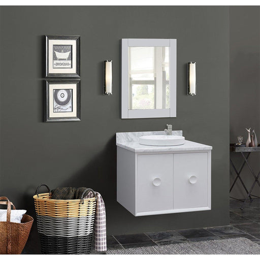 Bellaterra Home Stora 31" 2-Door 1-Drawer White Wall-Mount Vanity Set With Ceramic Vessel Sink and White Carrara Marble Top