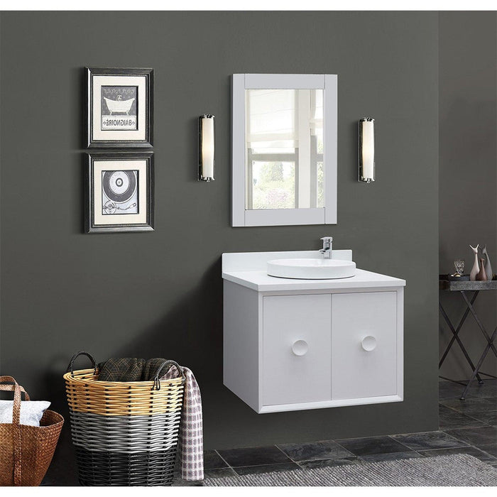 Bellaterra Home Stora 31" 2-Door 1-Drawer White Wall-Mount Vanity Set With Ceramic Vessel Sink and White Quartz Top