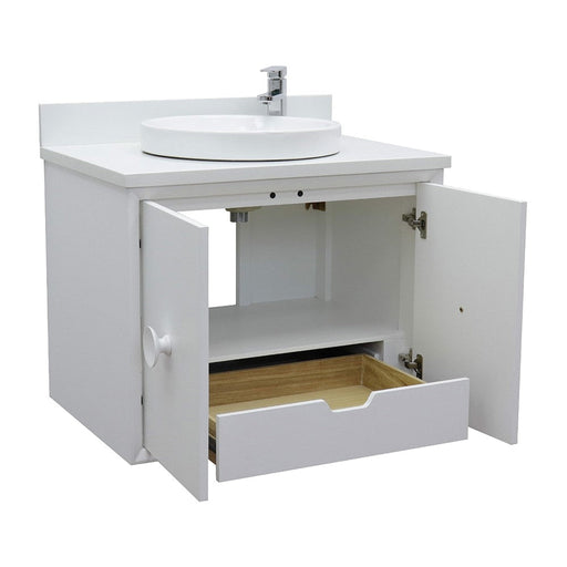 Bellaterra Home Stora 31" 2-Door 1-Drawer White Wall-Mount Vanity Set With Ceramic Vessel Sink and White Quartz Top - Luxe Vanity & Tub