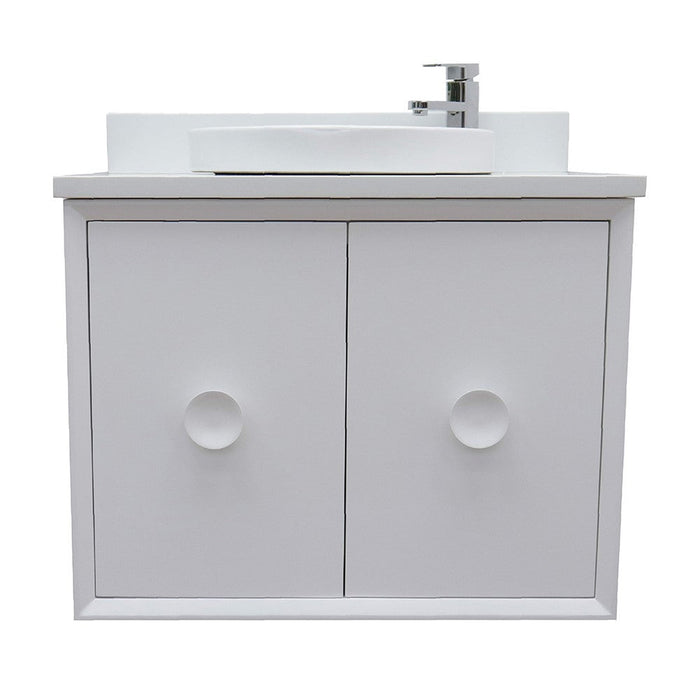 Bellaterra Home Stora 31" 2-Door 1-Drawer White Wall-Mount Vanity Set With Ceramic Vessel Sink and White Quartz Top - Luxe Vanity & Tub