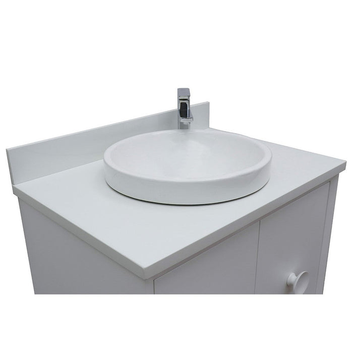 Bellaterra Home Stora 31" 2-Door 1-Drawer White Wall-Mount Vanity Set With Ceramic Vessel Sink and White Quartz Top - Luxe Vanity & Tub