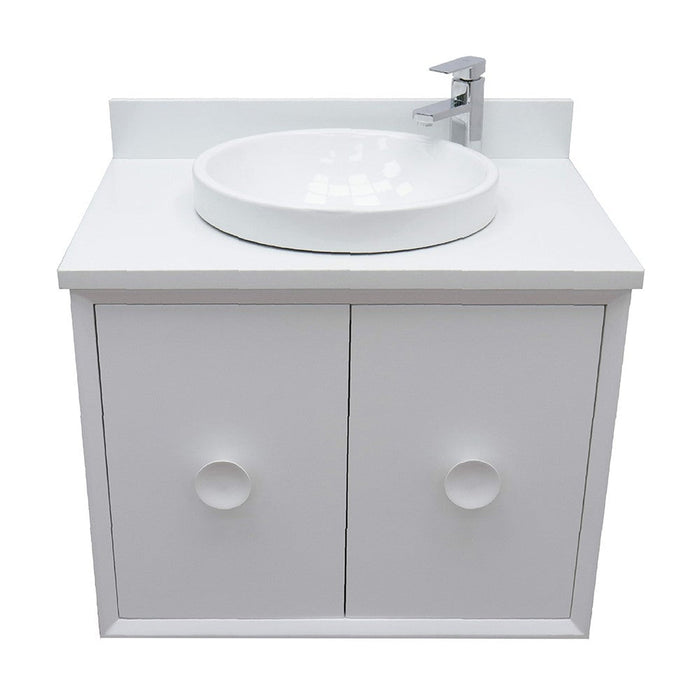 Bellaterra Home Stora 31" 2-Door 1-Drawer White Wall-Mount Vanity Set With Ceramic Vessel Sink and White Quartz Top - Luxe Vanity & Tub