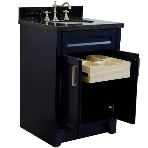 Bellaterra Home Terni 25" 2-Door 1-Drawer Blue Freestanding Vanity Set With Ceramic Undermount Oval Sink and Black Galaxy Granite Top - Luxe Vanity & Tub