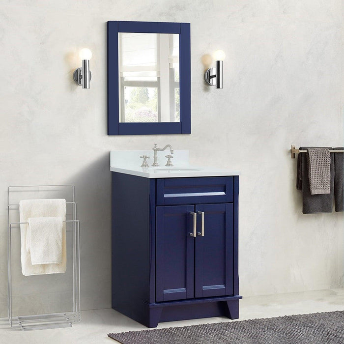 Bellaterra Home Terni 25" 2-Door 1-Drawer Blue Freestanding Vanity Set With Ceramic Undermount Oval Sink and White Quartz Top