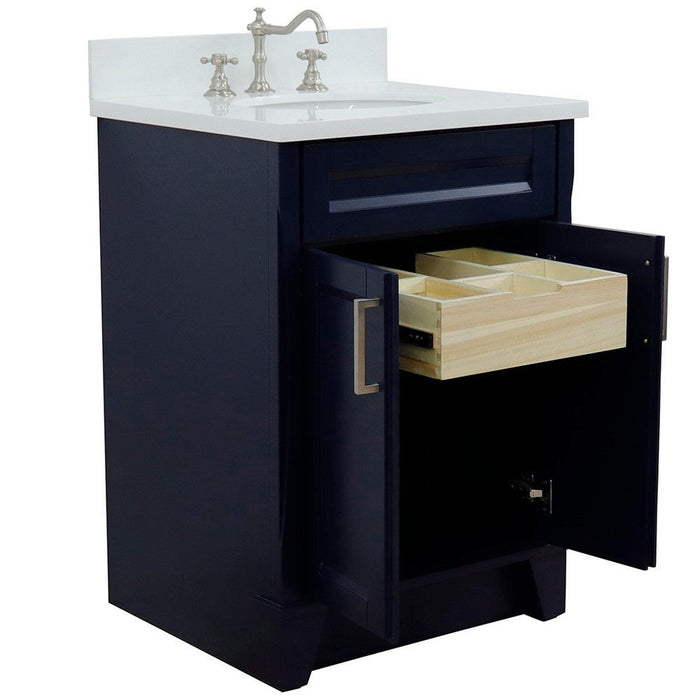 Bellaterra Home Terni 25" 2-Door 1-Drawer Blue Freestanding Vanity Set With Ceramic Undermount Oval Sink and White Quartz Top - Luxe Vanity & Tub