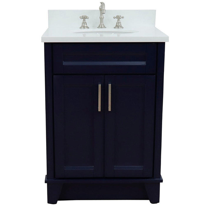 Bellaterra Home Terni 25" 2-Door 1-Drawer Blue Freestanding Vanity Set With Ceramic Undermount Oval Sink and White Quartz Top - Luxe Vanity & Tub