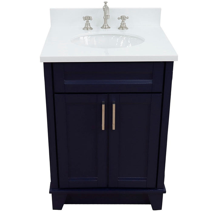 Bellaterra Home Terni 25" 2-Door 1-Drawer Blue Freestanding Vanity Set With Ceramic Undermount Oval Sink and White Quartz Top - Luxe Vanity & Tub