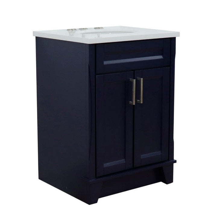 Bellaterra Home Terni 25" 2-Door 1-Drawer Blue Freestanding Vanity Set With Ceramic Undermount Oval Sink and White Quartz Top - Luxe Vanity & Tub