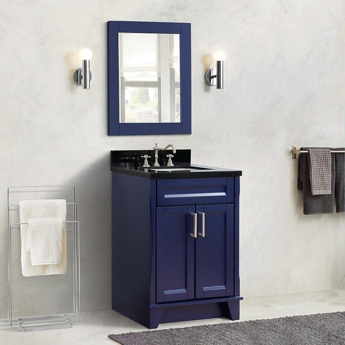 Bellaterra Home Terni 25" 2-Door 1-Drawer Blue Freestanding Vanity Set With Ceramic Undermount Rectangular Sink and Black Galaxy Granite Top