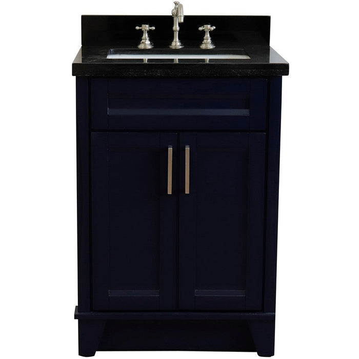 Bellaterra Home Terni 25" 2-Door 1-Drawer Blue Freestanding Vanity Set With Ceramic Undermount Rectangular Sink and Black Galaxy Granite Top - Luxe Vanity & Tub