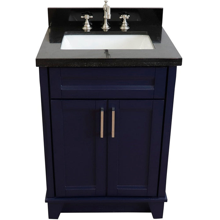 Bellaterra Home Terni 25" 2-Door 1-Drawer Blue Freestanding Vanity Set With Ceramic Undermount Rectangular Sink and Black Galaxy Granite Top - Luxe Vanity & Tub