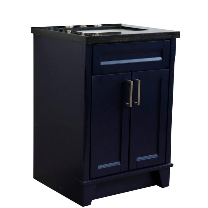 Bellaterra Home Terni 25" 2-Door 1-Drawer Blue Freestanding Vanity Set With Ceramic Undermount Rectangular Sink and Black Galaxy Granite Top - Luxe Vanity & Tub