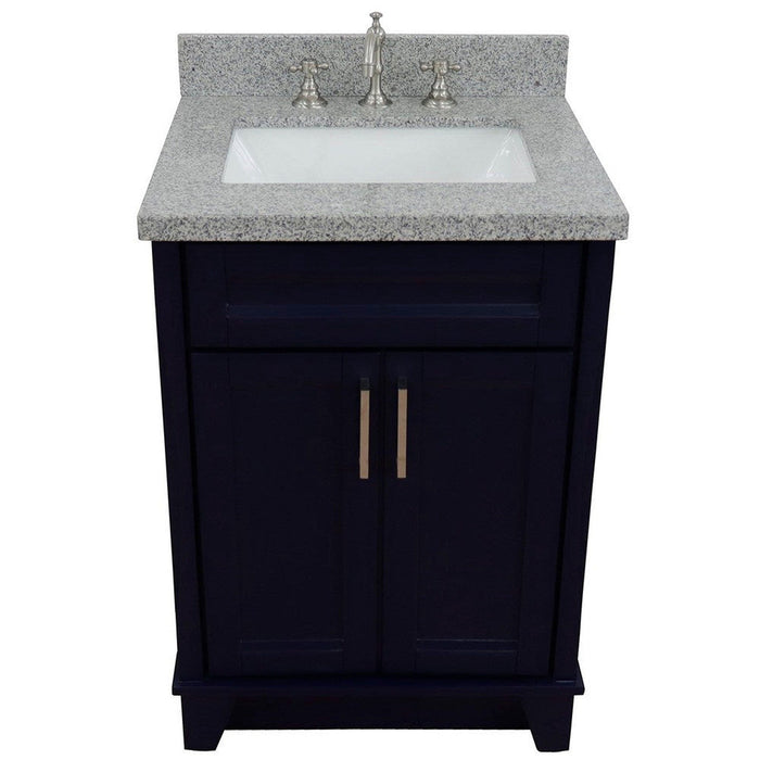 Bellaterra Home Terni 25" 2-Door 1-Drawer Blue Freestanding Vanity Set With Ceramic Undermount Rectangular Sink and Gray Granite Top - Luxe Vanity & Tub