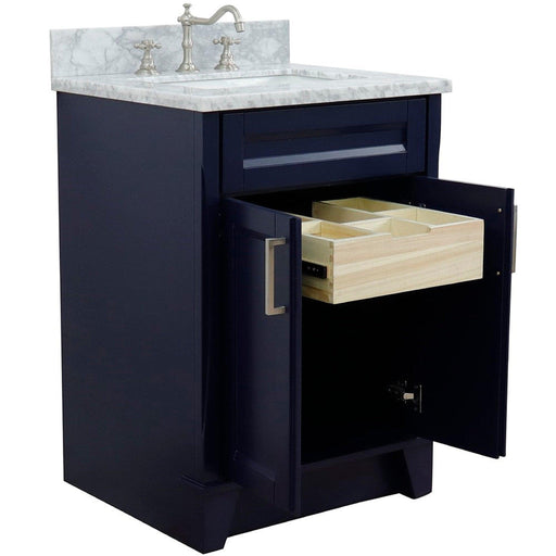 Bellaterra Home Terni 25" 2-Door 1-Drawer Blue Freestanding Vanity Set With Ceramic Undermount Rectangular Sink and White Carrara Marble Top - Luxe Vanity & Tub