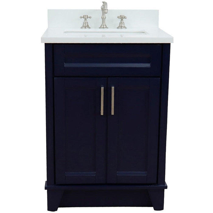 Bellaterra Home Terni 25" 2-Door 1-Drawer Blue Freestanding Vanity Set With Ceramic Undermount Rectangular Sink and White Quartz Top - Luxe Vanity & Tub