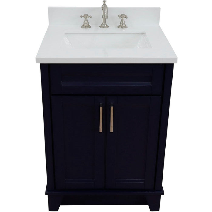 Bellaterra Home Terni 25" 2-Door 1-Drawer Blue Freestanding Vanity Set With Ceramic Undermount Rectangular Sink and White Quartz Top - Luxe Vanity & Tub