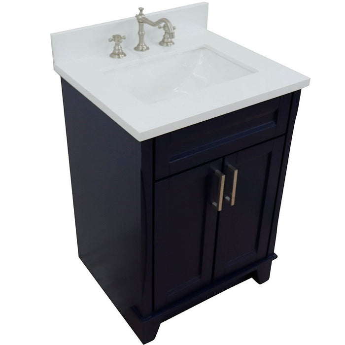 Bellaterra Home Terni 25" 2-Door 1-Drawer Blue Freestanding Vanity Set With Ceramic Undermount Rectangular Sink and White Quartz Top - Luxe Vanity & Tub