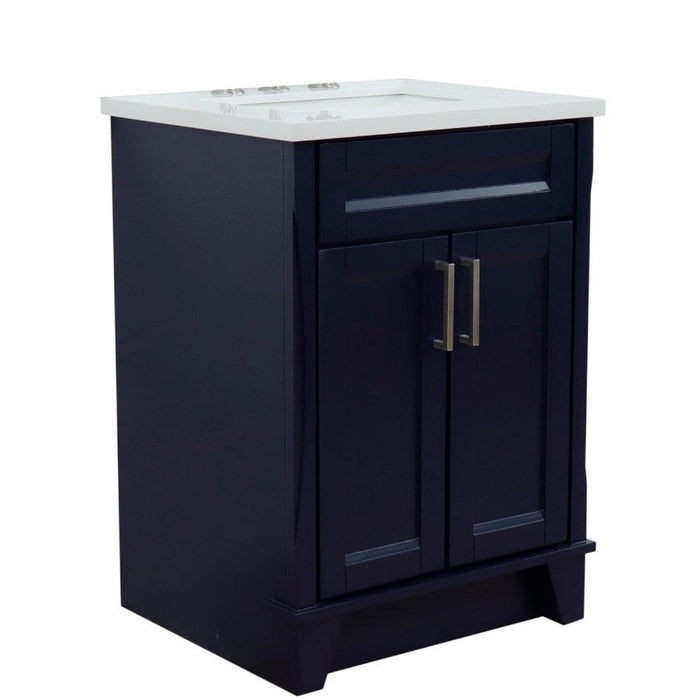 Bellaterra Home Terni 25" 2-Door 1-Drawer Blue Freestanding Vanity Set With Ceramic Undermount Rectangular Sink and White Quartz Top - Luxe Vanity & Tub