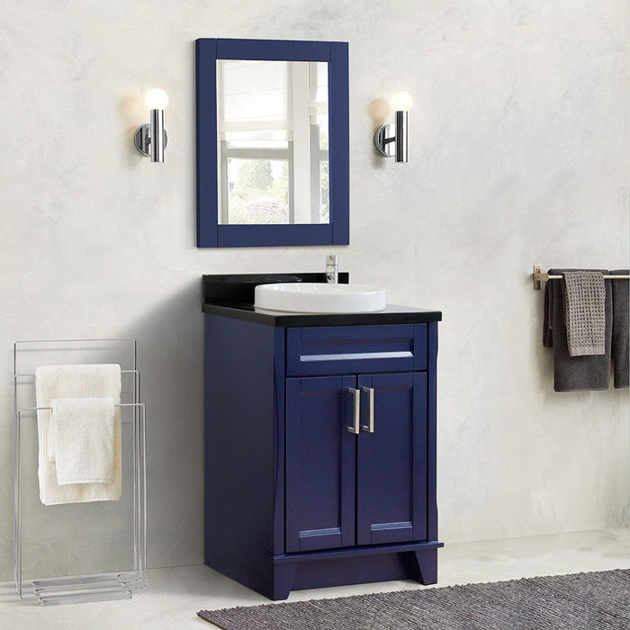 Bellaterra Home Terni 25" 2-Door 1-Drawer Blue Freestanding Vanity Set With Ceramic Vessel Sink and Black Galaxy Granite Top