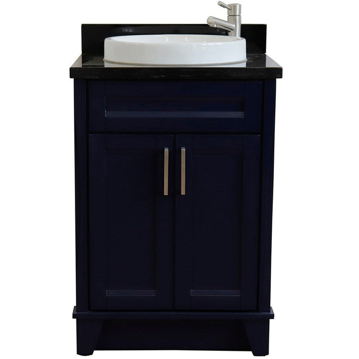 Bellaterra Home Terni 25" 2-Door 1-Drawer Blue Freestanding Vanity Set With Ceramic Vessel Sink and Black Galaxy Granite Top - Luxe Vanity & Tub