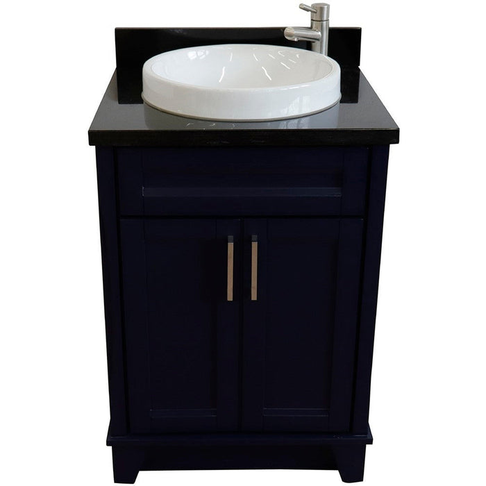 Bellaterra Home Terni 25" 2-Door 1-Drawer Blue Freestanding Vanity Set With Ceramic Vessel Sink and Black Galaxy Granite Top - Luxe Vanity & Tub