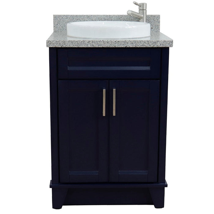 Bellaterra Home Terni 25" 2-Door 1-Drawer Blue Freestanding Vanity Set With Ceramic Vessel Sink and Gray Granite Top - Luxe Vanity & Tub