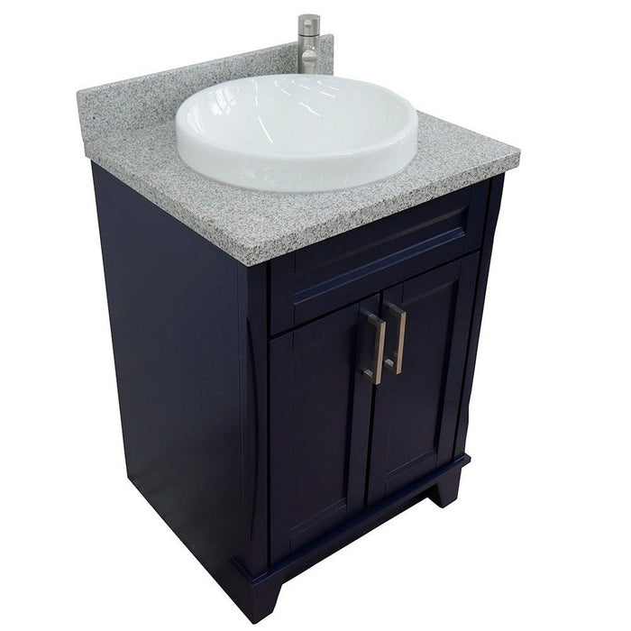 Bellaterra Home Terni 25" 2-Door 1-Drawer Blue Freestanding Vanity Set With Ceramic Vessel Sink and Gray Granite Top - Luxe Vanity & Tub