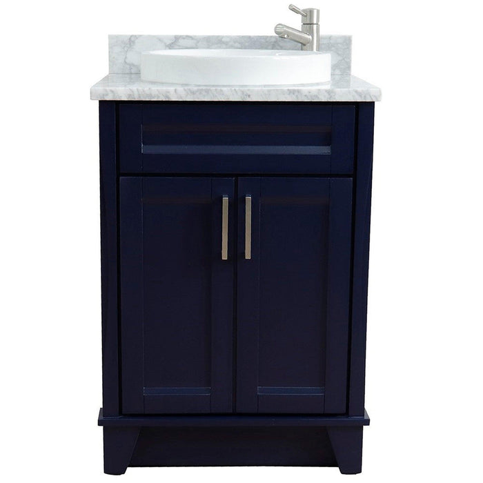 Bellaterra Home Terni 25" 2-Door 1-Drawer Blue Freestanding Vanity Set With Ceramic Vessel Sink and White Carrara Marble Top - Luxe Vanity & Tub