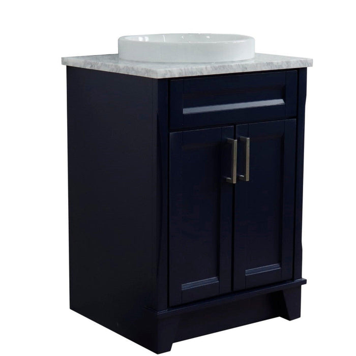 Bellaterra Home Terni 25" 2-Door 1-Drawer Blue Freestanding Vanity Set With Ceramic Vessel Sink and White Carrara Marble Top - Luxe Vanity & Tub