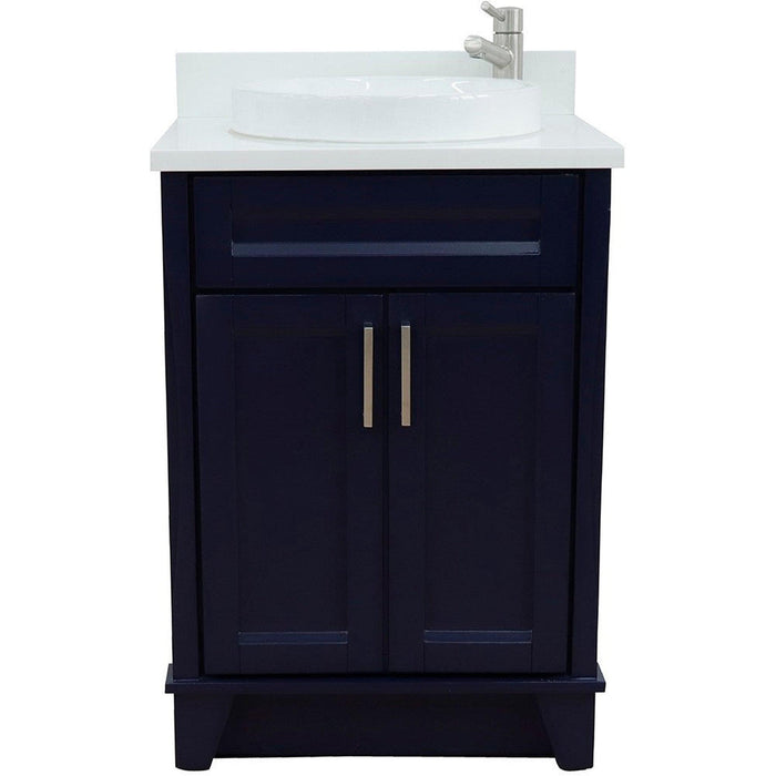 Bellaterra Home Terni 25" 2-Door 1-Drawer Blue Freestanding Vanity Set With Ceramic Vessel Sink and White Quartz Top - Luxe Vanity & Tub