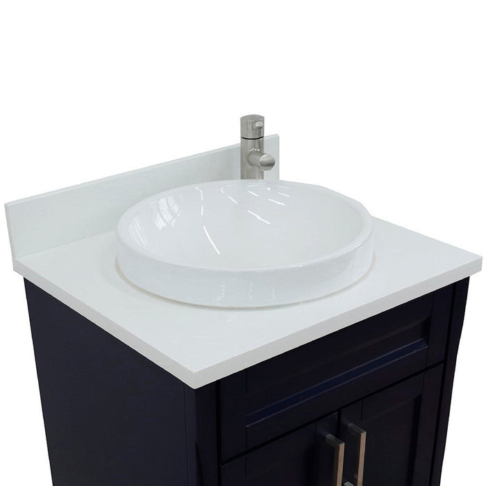 Bellaterra Home Terni 25" 2-Door 1-Drawer Blue Freestanding Vanity Set With Ceramic Vessel Sink and White Quartz Top - Luxe Vanity & Tub