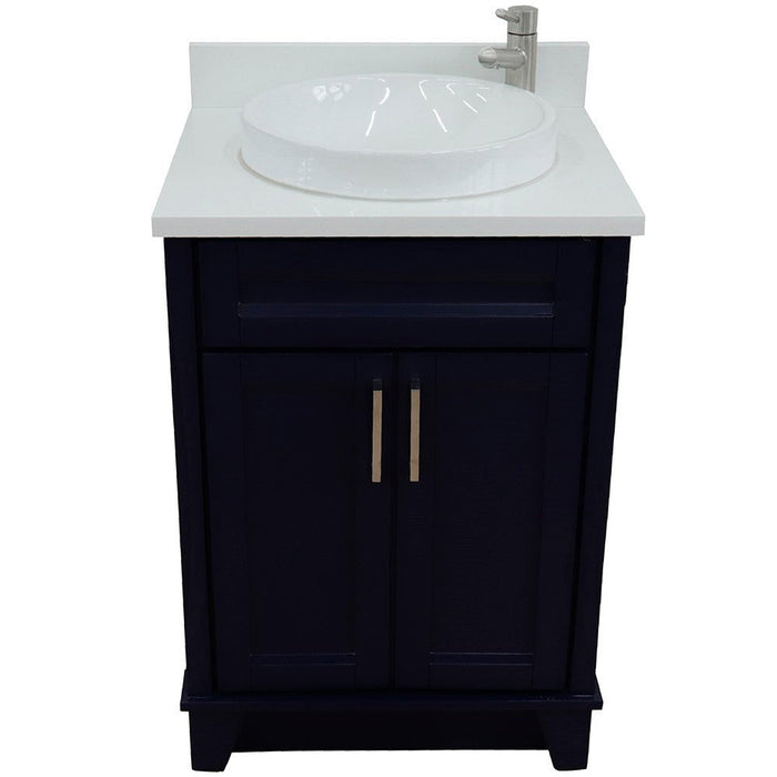 Bellaterra Home Terni 25" 2-Door 1-Drawer Blue Freestanding Vanity Set With Ceramic Vessel Sink and White Quartz Top - Luxe Vanity & Tub