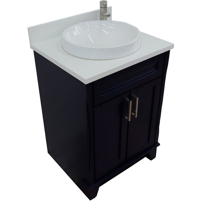 Bellaterra Home Terni 25" 2-Door 1-Drawer Blue Freestanding Vanity Set With Ceramic Vessel Sink and White Quartz Top - Luxe Vanity & Tub