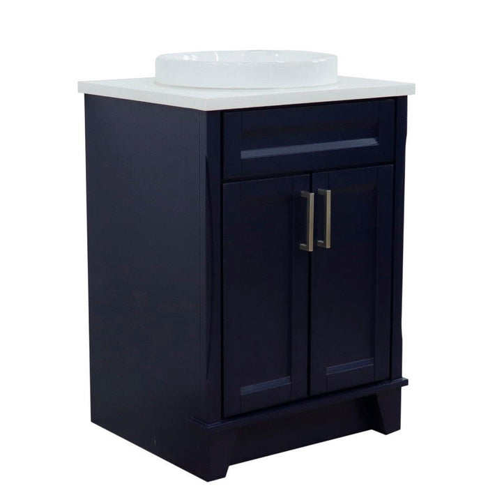 Bellaterra Home Terni 25" 2-Door 1-Drawer Blue Freestanding Vanity Set With Ceramic Vessel Sink and White Quartz Top - Luxe Vanity & Tub