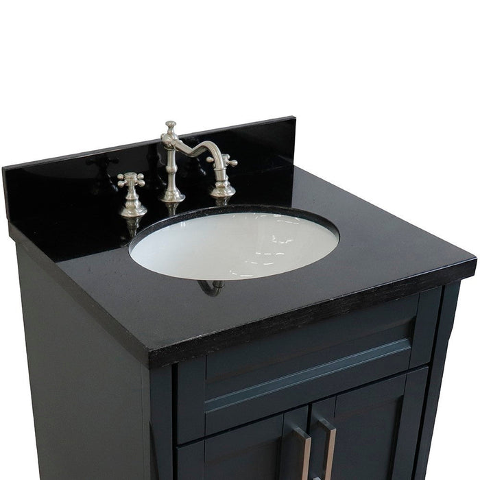 Bellaterra Home Terni 25" 2-Door 1-Drawer Dark Gray Freestanding Vanity Set With Ceramic Undermount Oval Sink and Black Galaxy Granite Top - Luxe Vanity & Tub