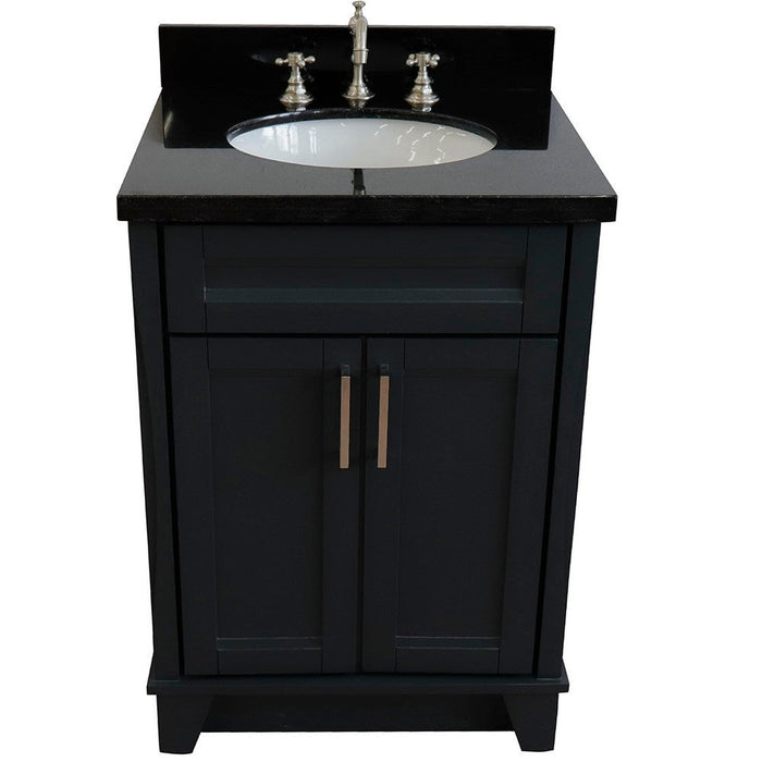 Bellaterra Home Terni 25" 2-Door 1-Drawer Dark Gray Freestanding Vanity Set With Ceramic Undermount Oval Sink and Black Galaxy Granite Top - Luxe Vanity & Tub