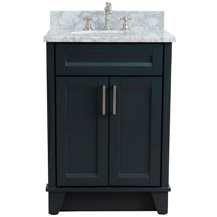 Bellaterra Home Terni 25" 2-Door 1-Drawer Dark Gray Freestanding Vanity Set With Ceramic Undermount Oval Sink and White Carrara Marble Top - Luxe Vanity & Tub