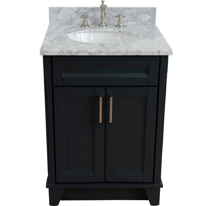 Bellaterra Home Terni 25" 2-Door 1-Drawer Dark Gray Freestanding Vanity Set With Ceramic Undermount Oval Sink and White Carrara Marble Top - Luxe Vanity & Tub