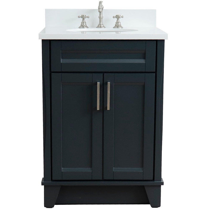 Bellaterra Home Terni 25" 2-Door 1-Drawer Dark Gray Freestanding Vanity Set With Ceramic Undermount Oval Sink and White Quartz Top - Luxe Vanity & Tub