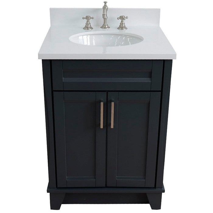 Bellaterra Home Terni 25" 2-Door 1-Drawer Dark Gray Freestanding Vanity Set With Ceramic Undermount Oval Sink and White Quartz Top - Luxe Vanity & Tub