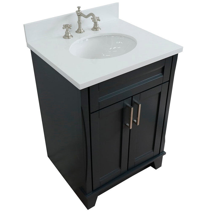 Bellaterra Home Terni 25" 2-Door 1-Drawer Dark Gray Freestanding Vanity Set With Ceramic Undermount Oval Sink and White Quartz Top - Luxe Vanity & Tub