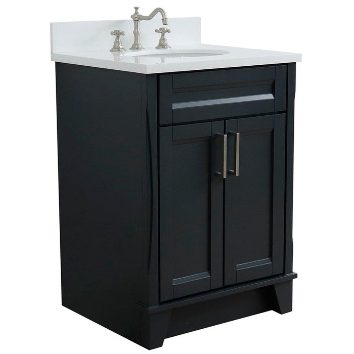 Bellaterra Home Terni 25" 2-Door 1-Drawer Dark Gray Freestanding Vanity Set With Ceramic Undermount Oval Sink and White Quartz Top - Luxe Vanity & Tub